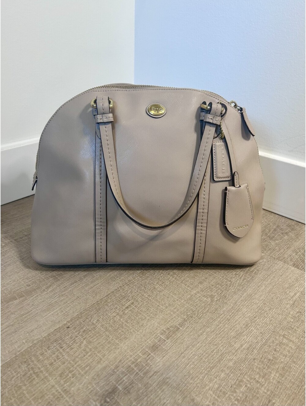 Coach Peyton Cora Domed Satchel Bag Tan Saffiano Leather Handbag